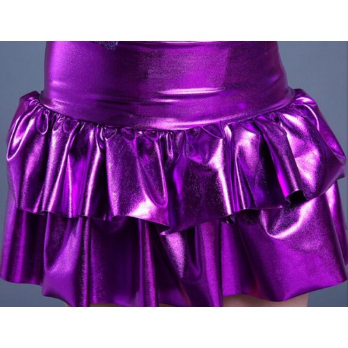 modern Girl's kids jazz dance costumes purple contemporary jazz dance costumes hip hop costume for kids girls stage costumes outfits